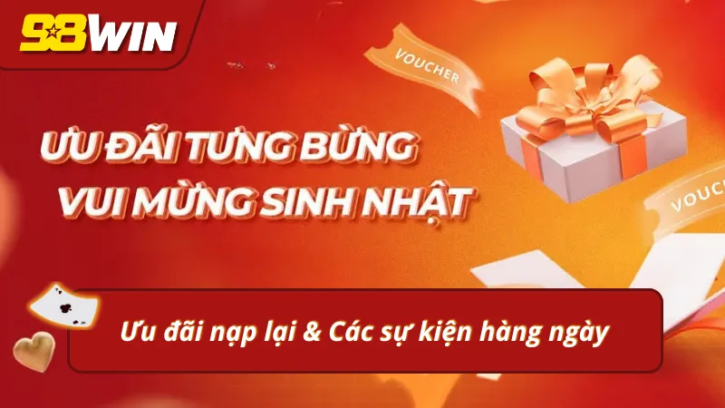 Các ưu đãi nạp lại và sự kiện hàng ngày theo khuyến mãi mới 98WIN